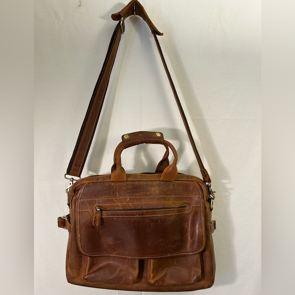 Kattee Brown Leather Laptop Briefcase Messenger Travel Bag